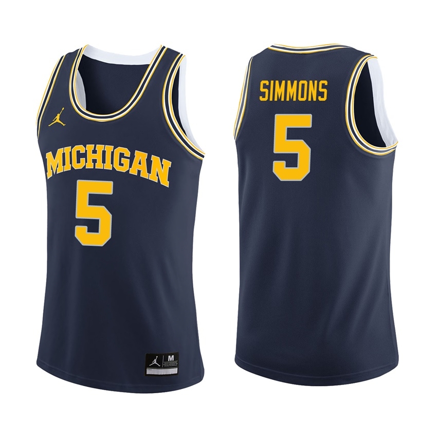Michigan Wolverines Men's NCAA Jaaron Simmons #5 Navy College Basketball Jersey IMO5649YL